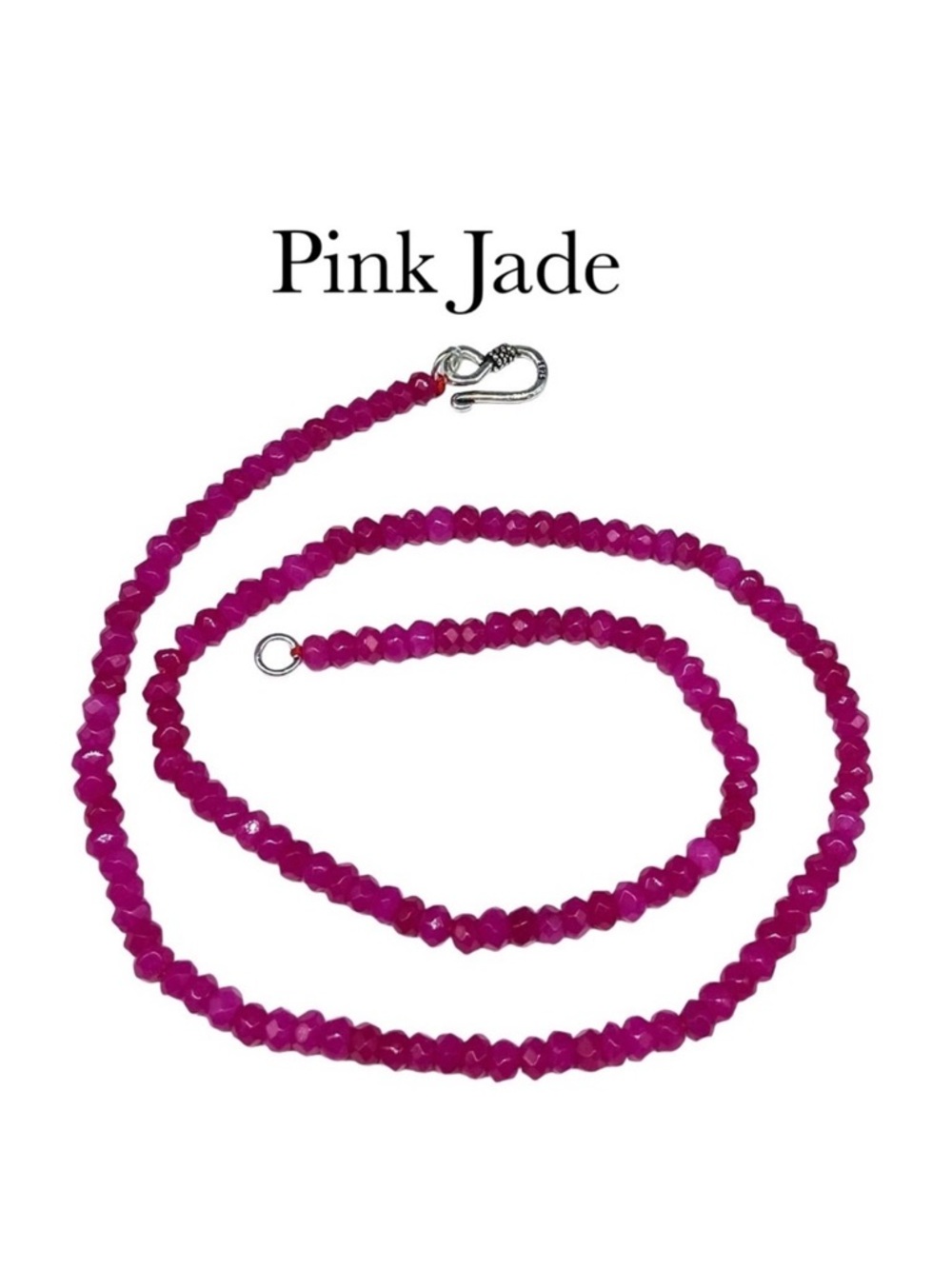 4mm Pink Jade Crystal Beaded Necklace Beads Gemstone Stone 18” Long